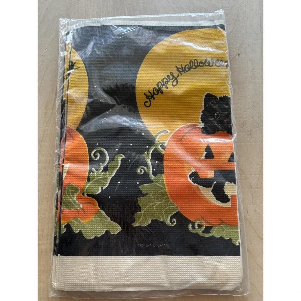 Vtg Halloween Party LOT of 5 CA Reed Black Kitten JOL Plates Tablecloth Cups